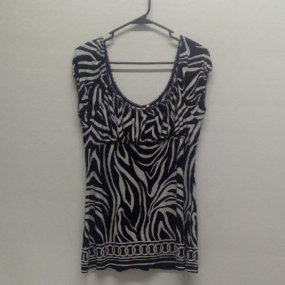 Heart Soul Tops - Heart Soul Black and White Ruched Blouse